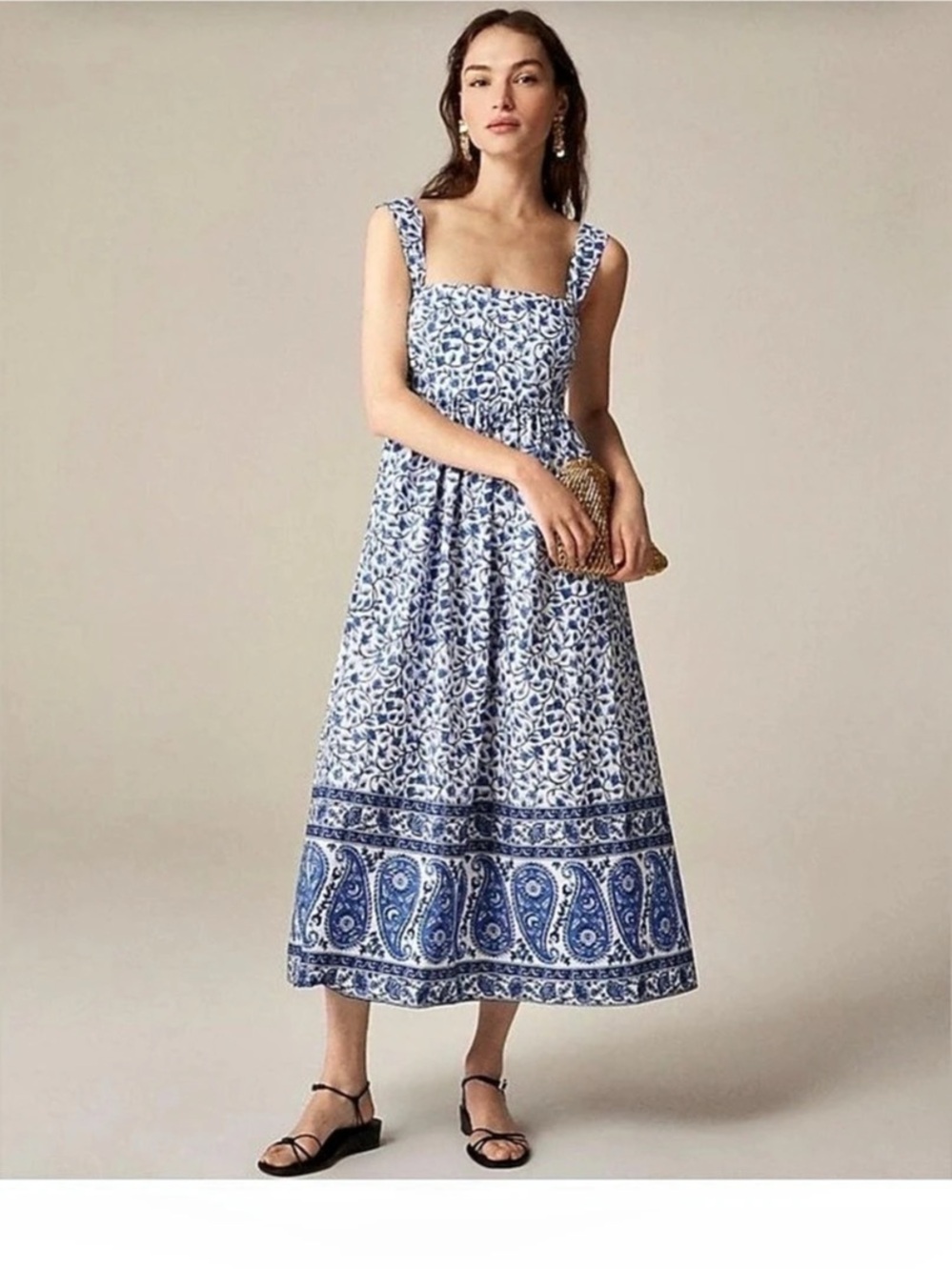 J.Crew Squareneck midi dress in bandana block print Squareneck Bandana Block siz